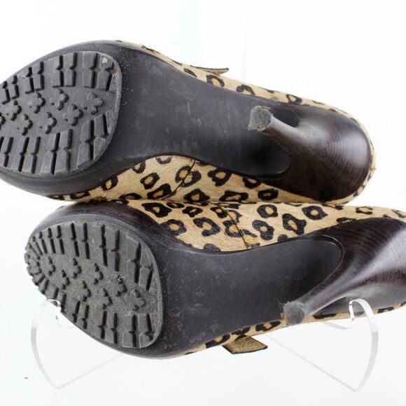 Michael Michael Kors Brown Calf Hair Leopard Peep Toe Mary Jane Heels SZ 7.5M - Picture 3 of 7